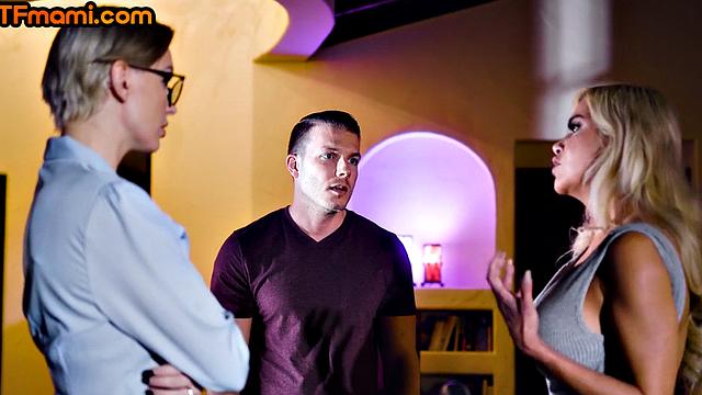 Big-titted DTF MILF got pussyrammed with busty babe in 3some