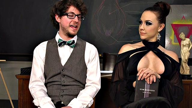 Classroom domina pegs college sub in BDSM session