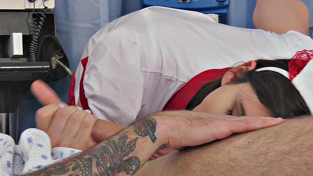 TS nurse in fishnets bareback assdrilled by patient