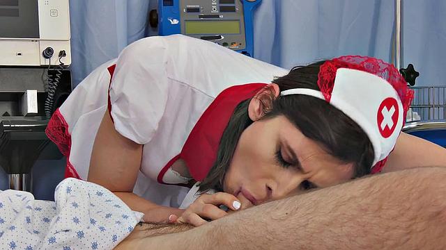 TS nurse in fishnets bareback assdrilled by patient