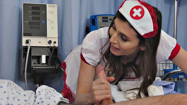 TS nurse in fishnets bareback assdrilled by patient