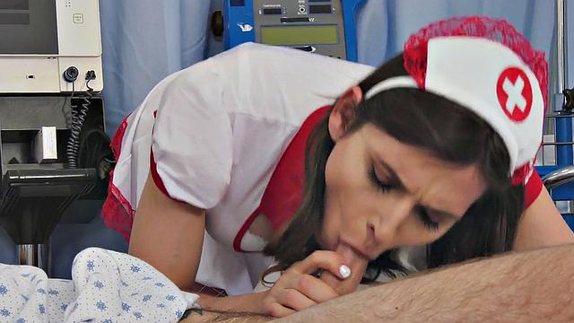 TS nurse in fishnets bareback assdrilled by patient