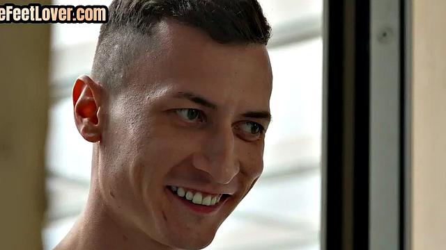 Petite babe footjerking her lover before riding his cock