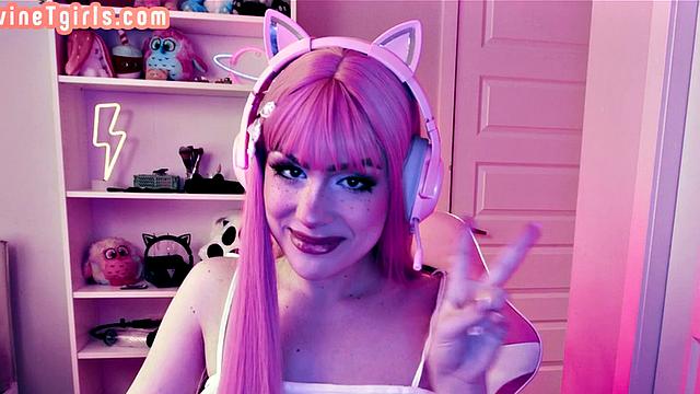 Pink haired TS barebacked by BF