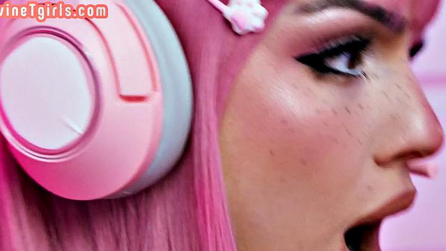 Pink haired TS barebacked by BF