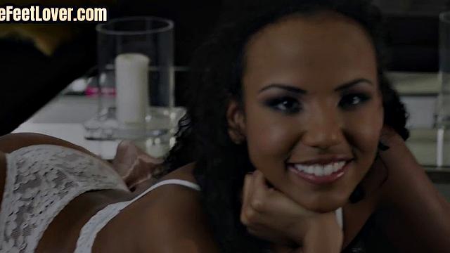 Ebony babe fucked after foot licked