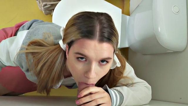 College 21yo gloryhole sucks teacher in the bathroom