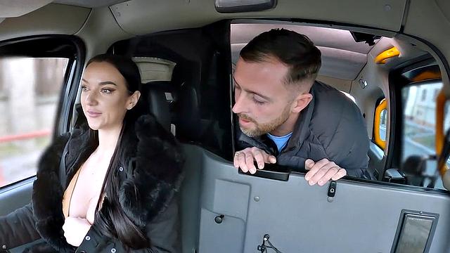 Taxi driver in stockings fucked outdoor by client