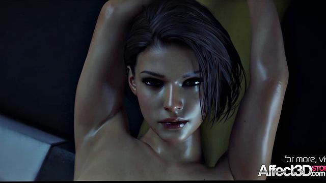 Jill Valentine by a monster in 3d fantasy animation