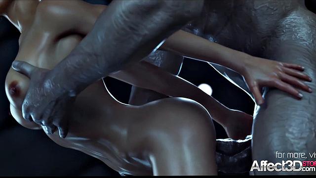 Jill Valentine by a monster in 3d fantasy animation