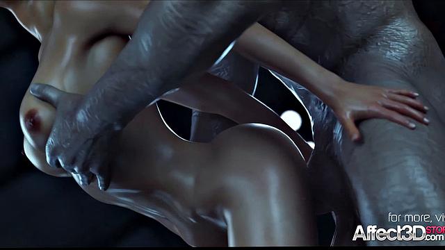 Jill Valentine by a monster in 3d fantasy animation