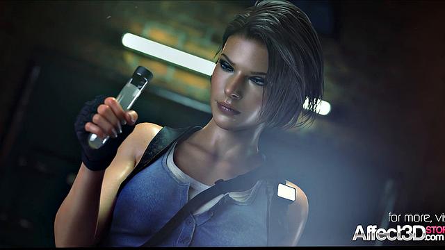 Jill Valentine by a monster in 3d fantasy animation
