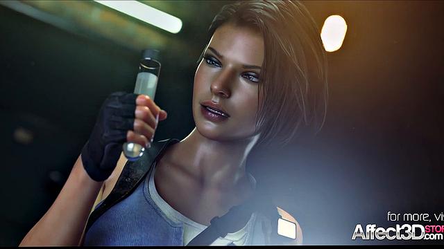 Jill Valentine by a monster in 3d fantasy animation
