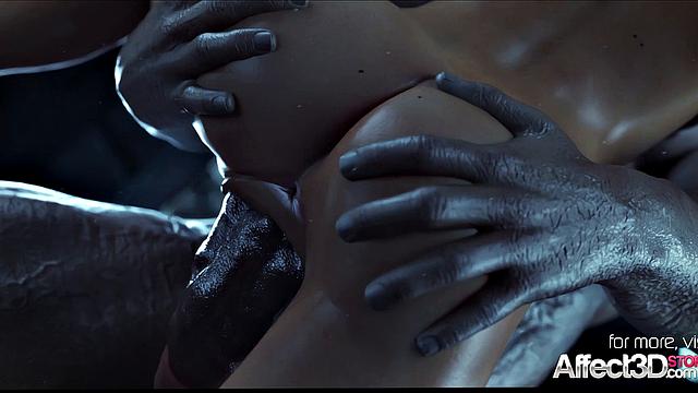 Jill Valentine by a monster in 3d fantasy animation