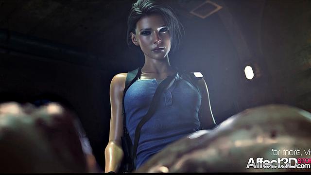 Jill Valentine by a monster in 3d fantasy animation