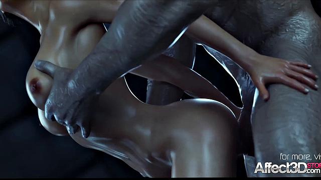 Jill Valentine by a monster in 3d fantasy animation