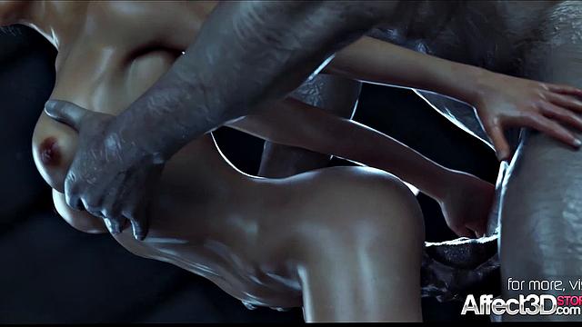 Jill Valentine by a monster in 3d fantasy animation