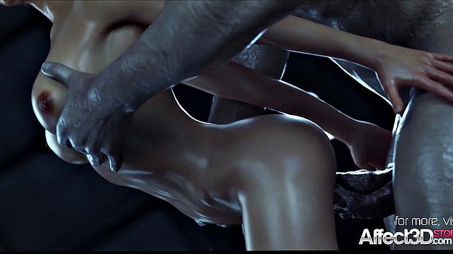 Jill Valentine by a monster in 3d fantasy animation