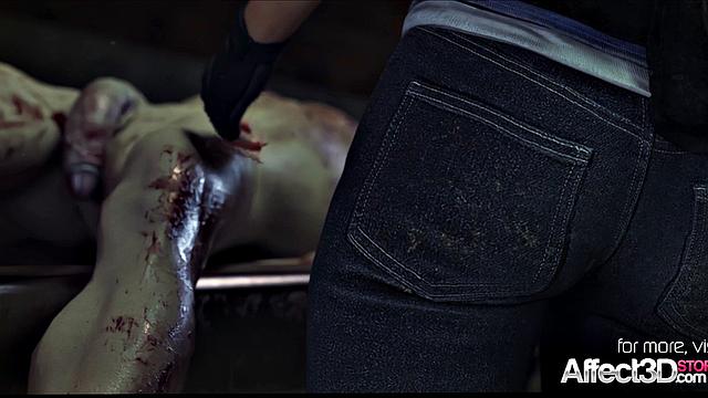 Jill Valentine by a monster in 3d fantasy animation