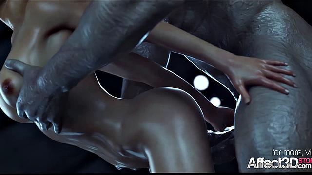 Jill Valentine by a monster in 3d fantasy animation