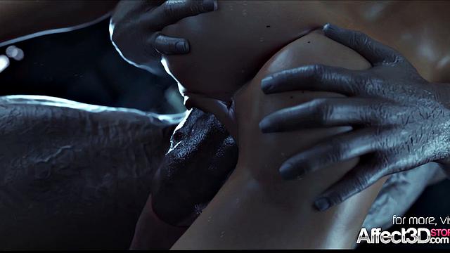 Jill Valentine by a monster in 3d fantasy animation