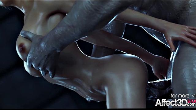 Jill Valentine by a monster in 3d fantasy animation