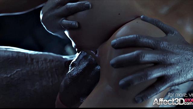 Jill Valentine by a monster in 3d fantasy animation