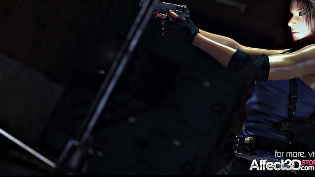 Jill Valentine by a monster in 3d fantasy animation