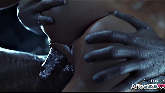 Jill Valentine by a monster in 3d fantasy animation