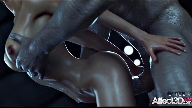 Jill Valentine by a monster in 3d fantasy animation