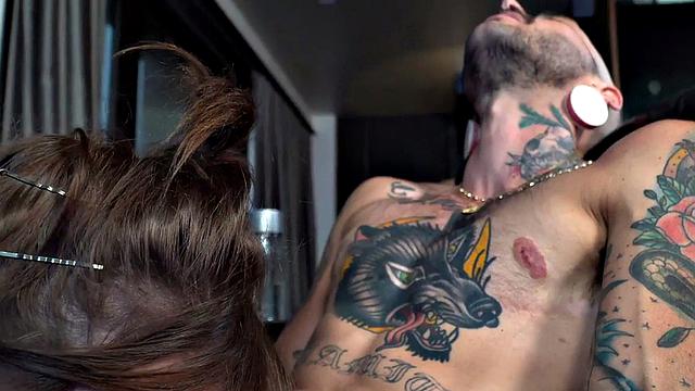 Tattooed MTF pussyboy gets licked by She MILF