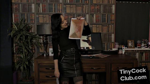Latex femdom mocking tiny incel
