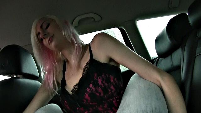 Hot Pink-haired cutie shows off her pink pussy to stranger