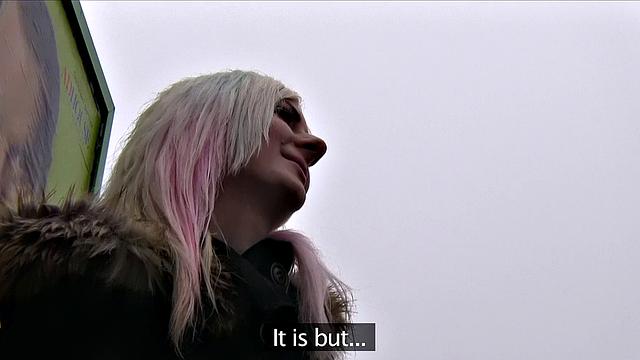 Hot Pink-haired cutie shows off her pink pussy to stranger