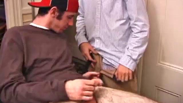 When Tag comes home from school and finds the massage table out. Matthew has him lie down on it and quickly strips him off to get his hands on that cock. Tag finds Matthew meat and starts blowing him.