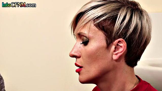 CFNM MILF tugging lover's big dick