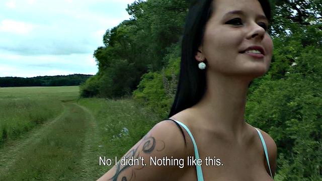 A tattooed brunette get her bald pussy fingered and fucked in a taxi ride