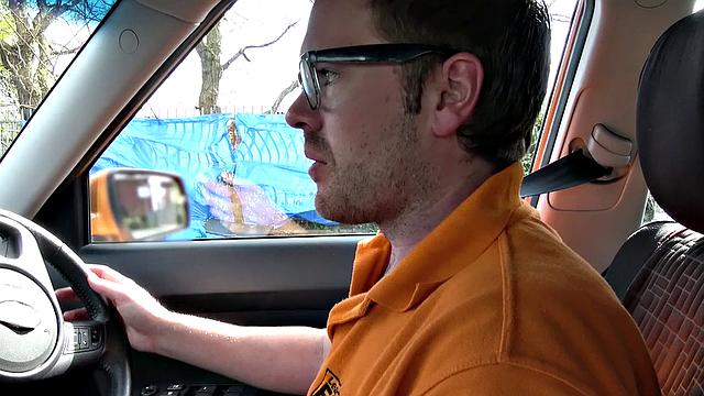 Blonde soldier takes on two cocks in a wild car ride