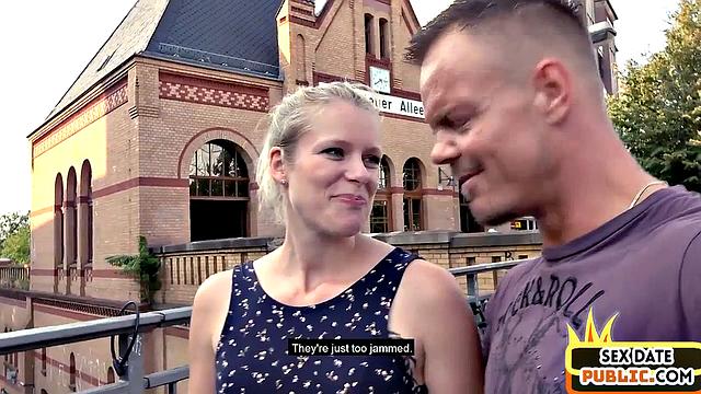 Pulled inked blonde riding a stranger's cock