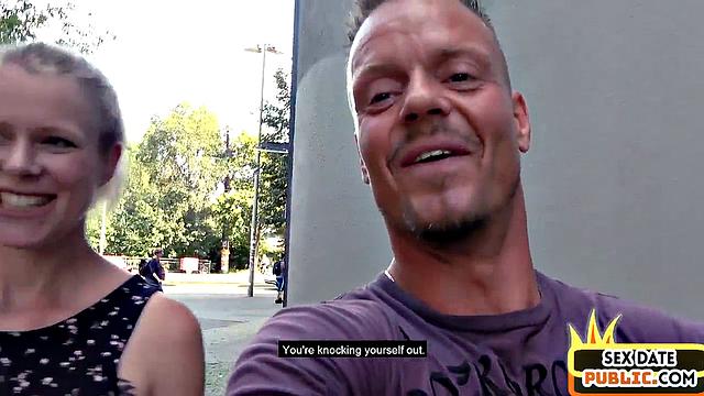 Pulled inked blonde riding a stranger's cock