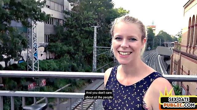 Pulled inked blonde riding a stranger's cock