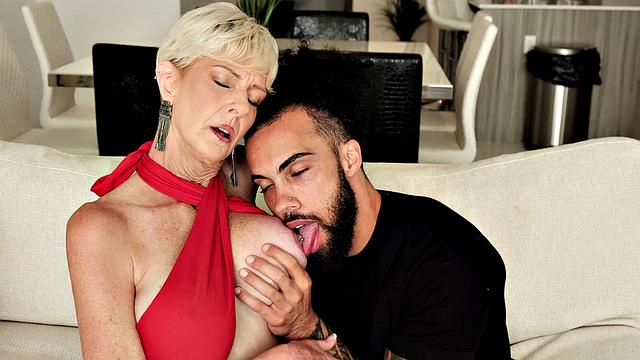 60-year-old Foxxxy fucks her son's best friend