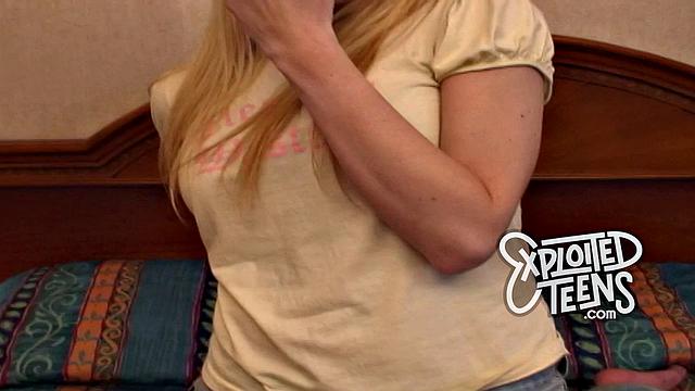 Tall leggy blonde with D-cup tits makes her first fuck video