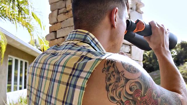 Tattooed stud barebacks bottom until spraying jizz