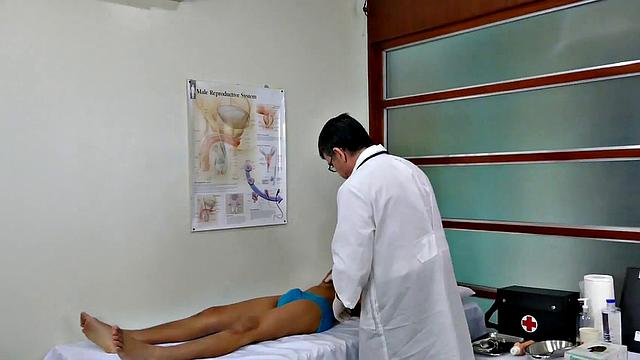 Slim Asian toyed and breeded by doctor until climax
