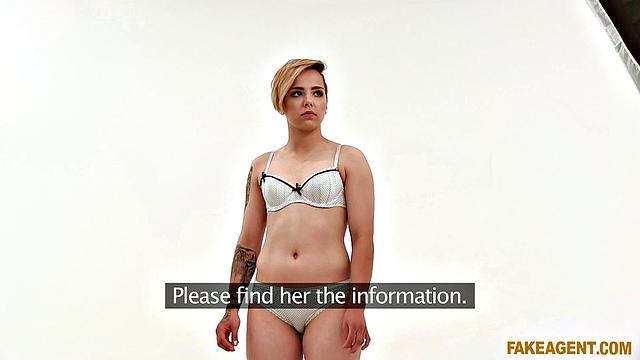 A blonde tattooed babe get her panties ripped off in the office and ride a hard cock in reverse cowgirl position