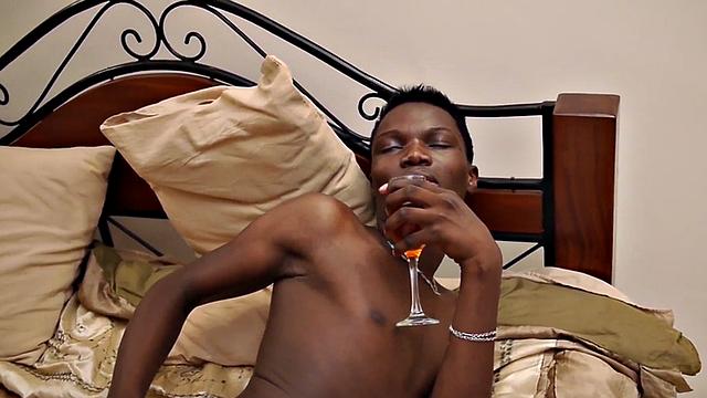 Ebony twink from Africa solo play with oiled cock