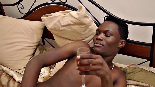 Ebony twink from Africa solo play with oiled cock
