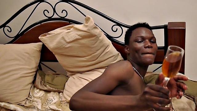 Ebony twink from Africa solo play with oiled cock