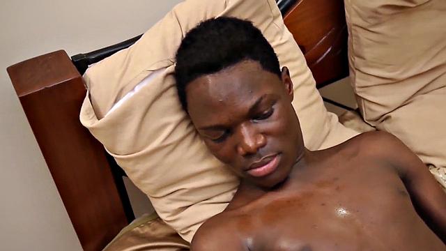Ebony twink from Africa solo play with oiled cock